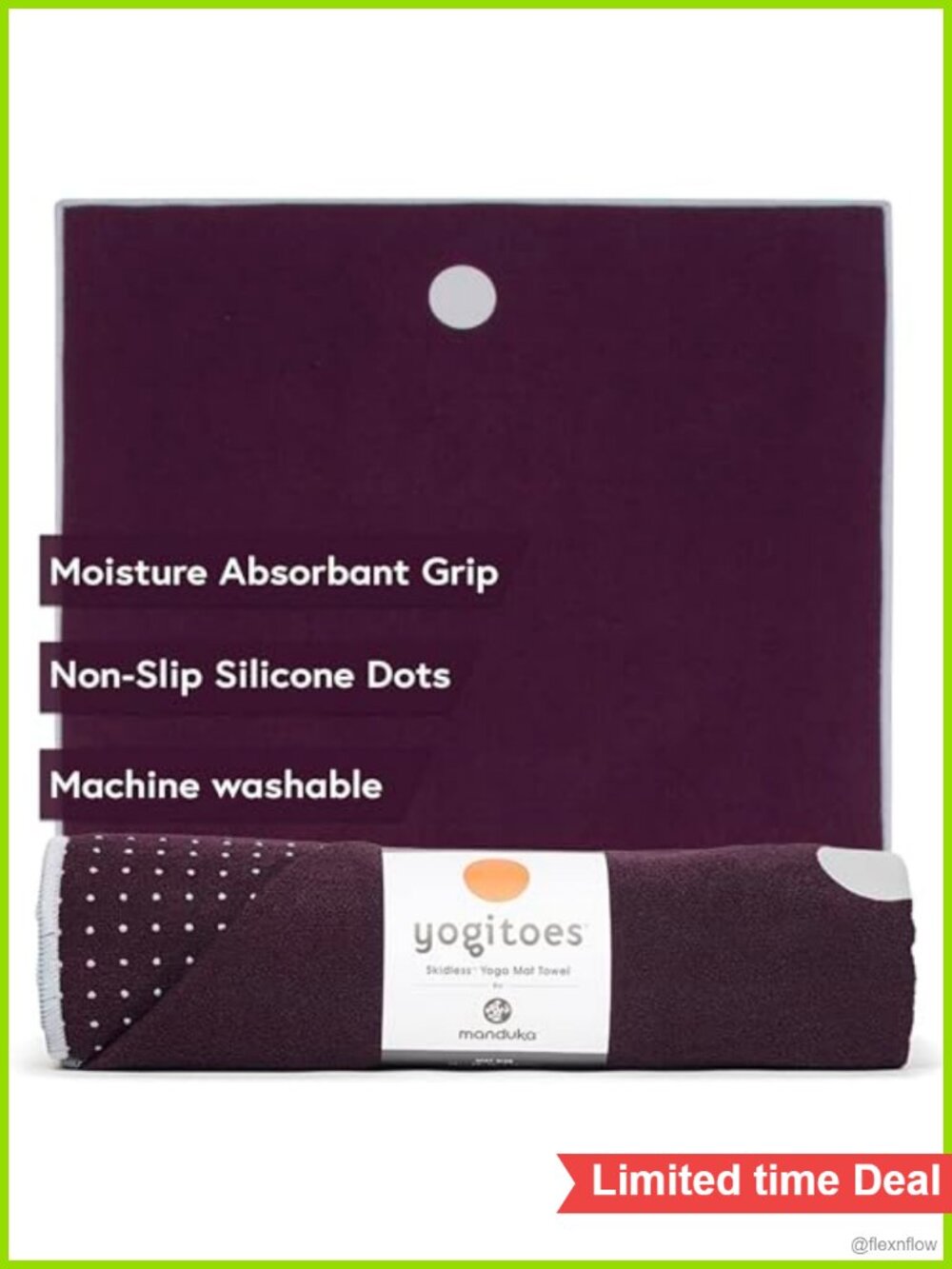 Yogitoes Hot Yoga Mat Towel Skidless Silicone Nubs 79x24 in Grippy